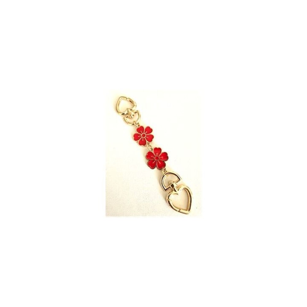 Handbag Purse Chain Handle Strap Crossbody Extender  - Silver Tone Heart/Red